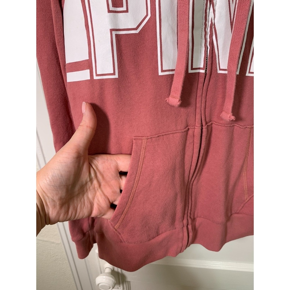 Victoria's Secret PINK Zip‎ Hoodie / Dusty Rose Logo Streetwear / Size S - Picture 6 of 11